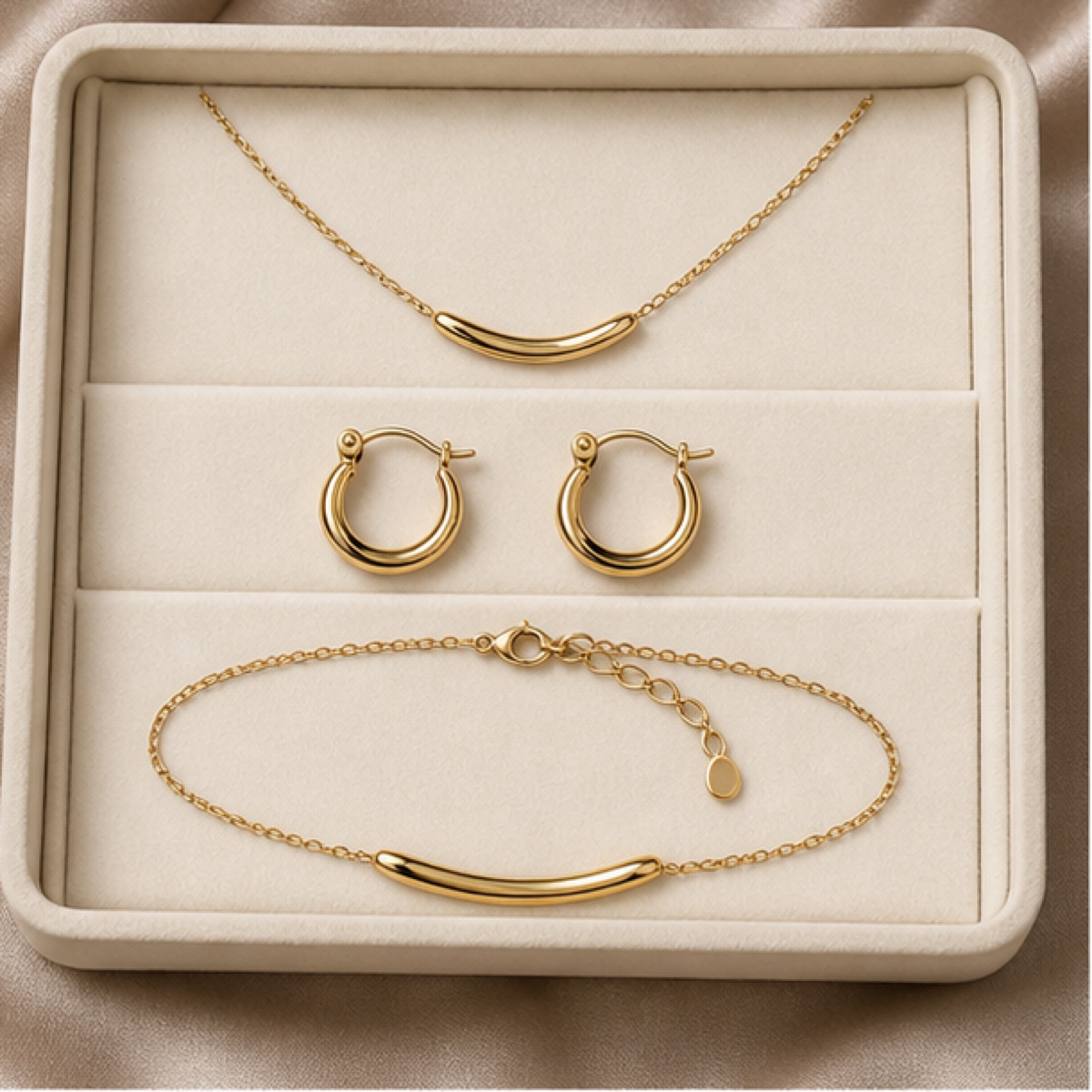A jewelry gift box with a fine chain and folded note card