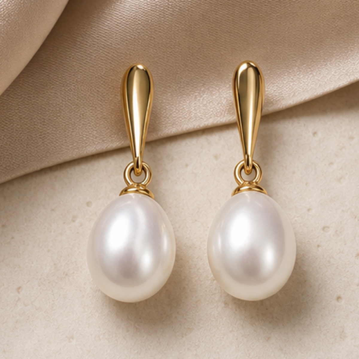 Close detail of the Pearl Arc Earrings